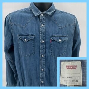 Levi Strauss Mens Denim Western Snap Button Long Sleeve‎ Shirt Size S